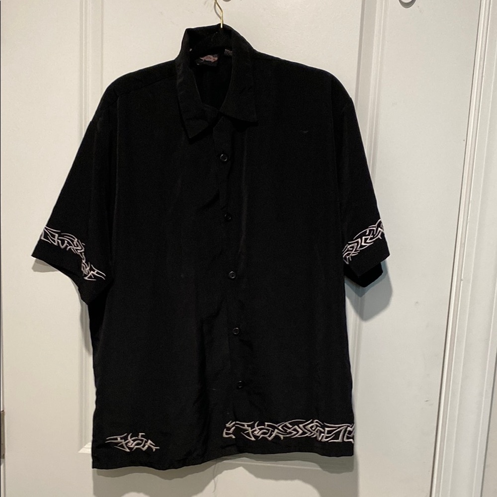 Black Button-Up Shirt with White Pattern